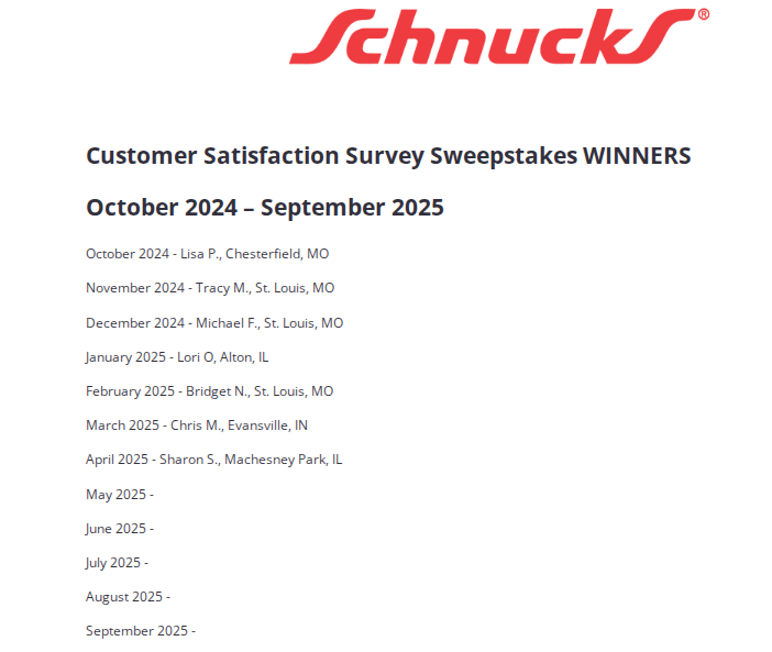 Tell Schnucks Survey Winner List